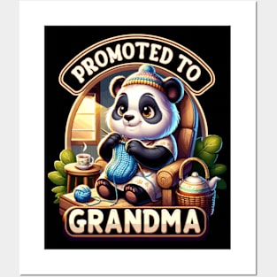 Grandma Pandas Knitting Time, Cozy Crafting Posters and Art